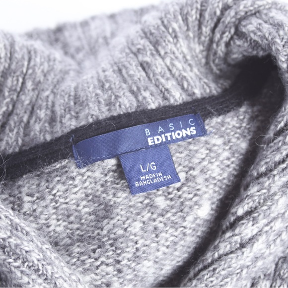 Basic Edition Mens Large Light Gray Marble Cowl Neck Knit Sweater. - Picture 3 of 6